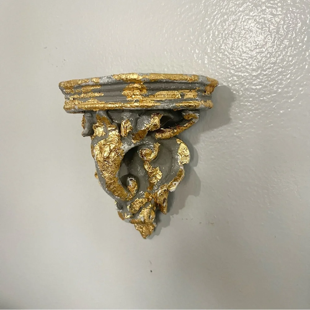 Eclectic Revival Upcycled Hand Painted Mini Hanging Shelf Home Decor Gold Leaf